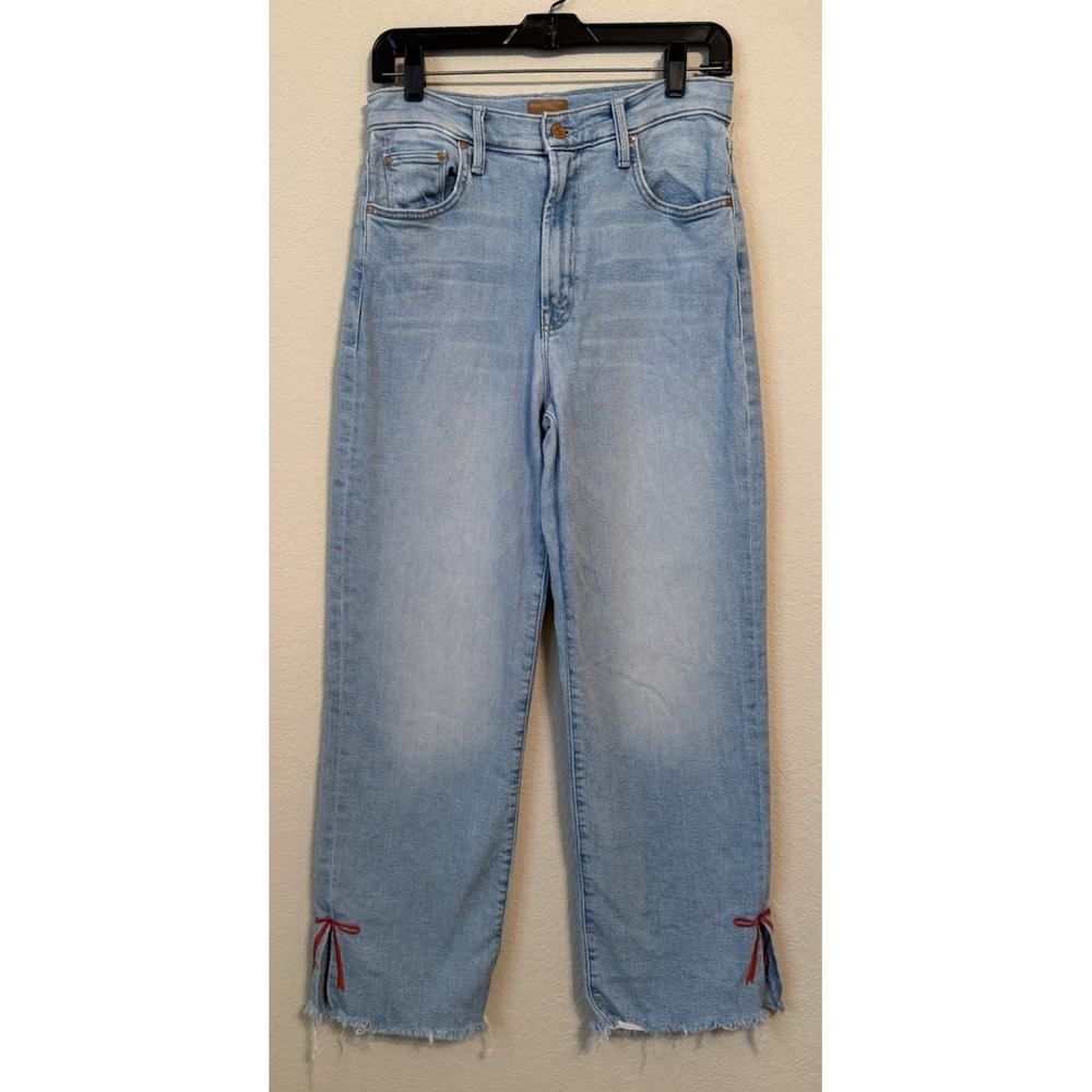 MOTHER The Rambler Zip Slice Hover Fray Jeans Bow Detail Wash Complete 360 Sz 31